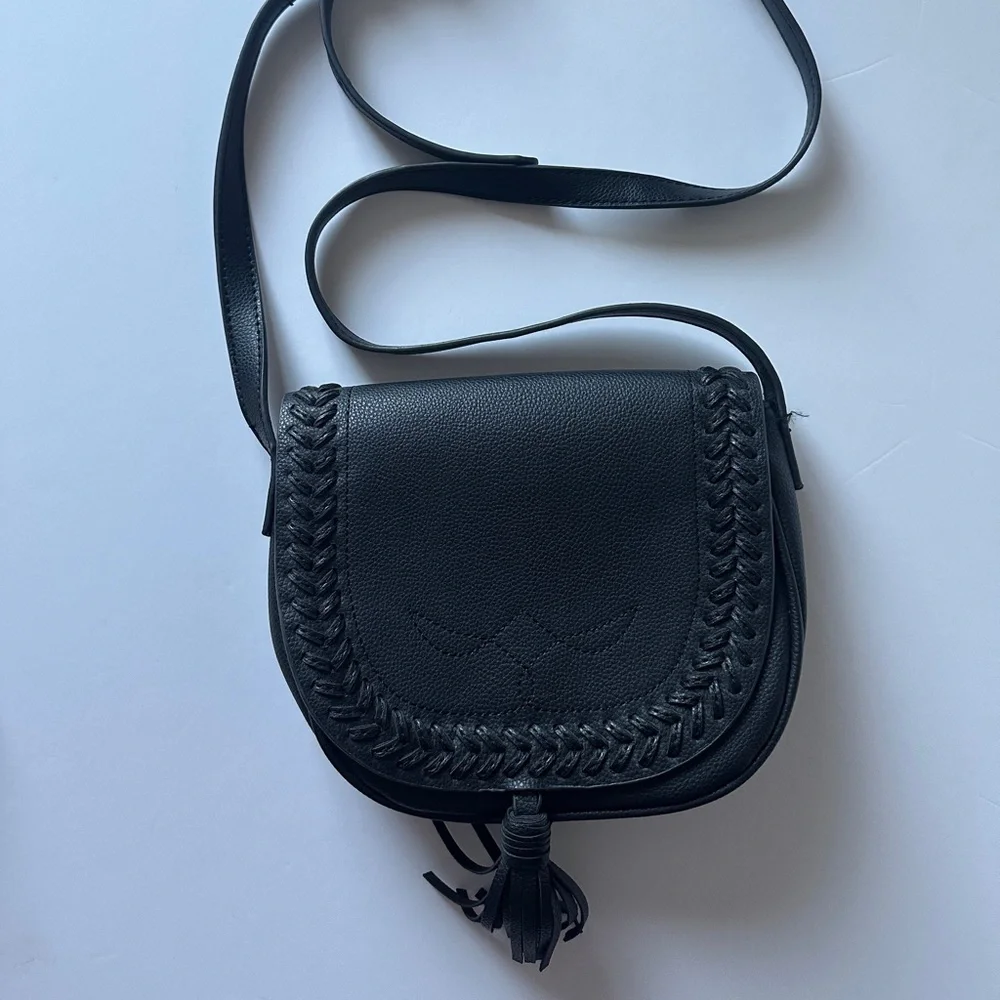 Boho Black PU Leather Crossbody Bag - Picture 1 of 8